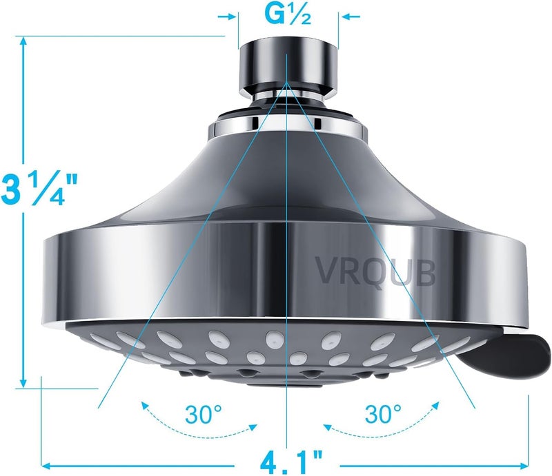 VRQUB High Pressure Fixed Showerheads,5-Mode High Flow Fixed Showerheads,4inch Rain Shower Heads with adjustable Metal Swivel Ball Jiont - Image 4